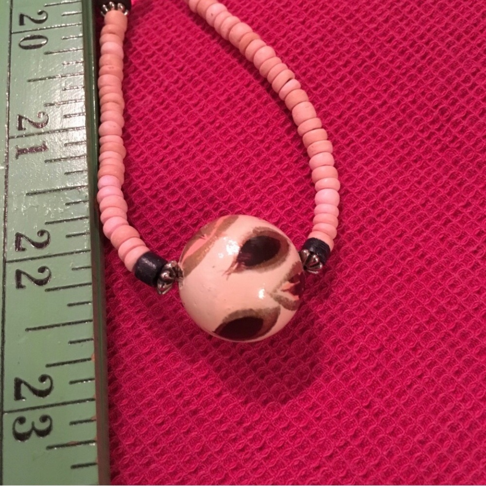 Artisan necklace earrings wood plastic matching set pink 46 inch bundle Vintage - Picture 5 of 8